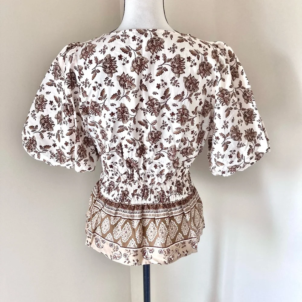 Loft Bohemian Mixed-Pattern Peplum Blouse Size M